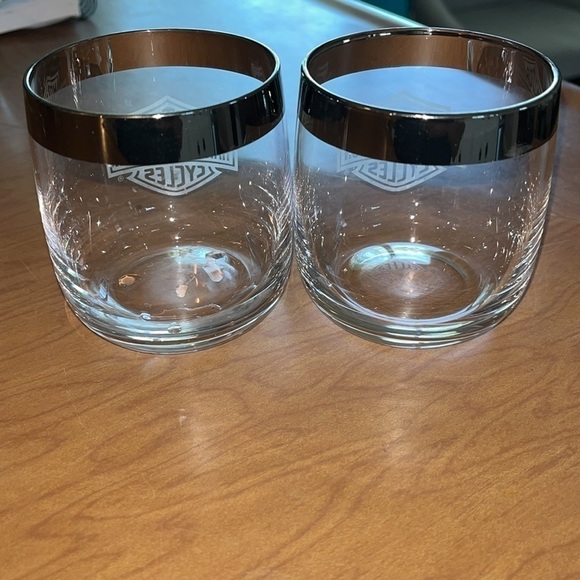 Vintage Harley Davidson Whiskey Glasses Roly Poly Rocks Tumblers MCM Platinum - Picture 2 of 7